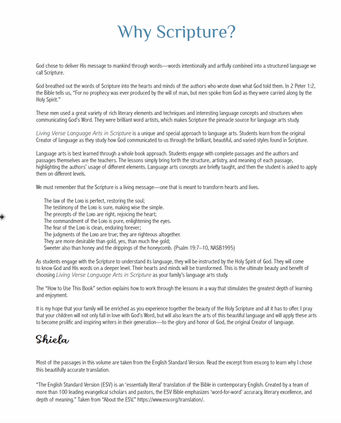 Living Verse Language Arts in Scripture